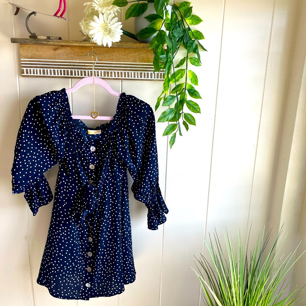 Blue/white polka dotted dress - Picture 3 of 14